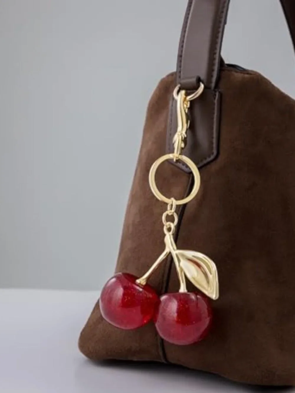 Chunky Heart & Cherry Bag Charm - 14K Gold Plated Handbag Accessory for Women